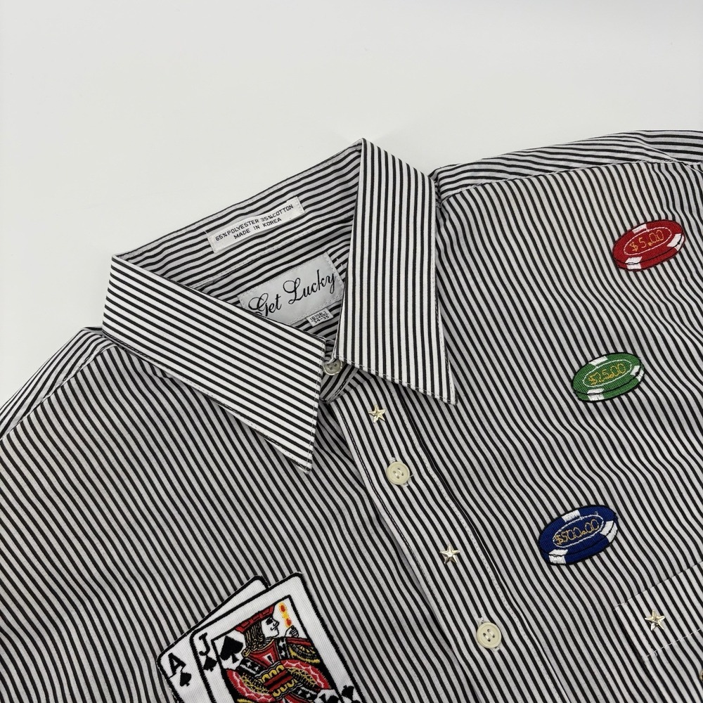 VTG  Get Lucky Women's Button Down Shirt Size L Las Vegas Gambling Black Jack